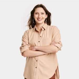 Women's Long Sleeve Flannel Button-Down Shirt - UniversalThread Tan M